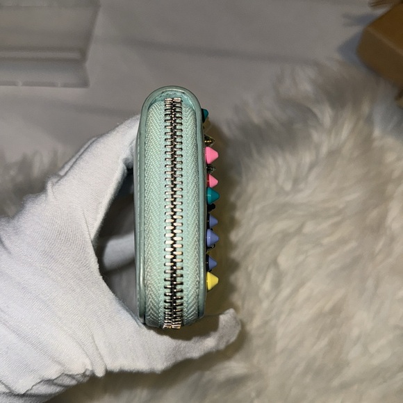 Christian Louboutin Coin Case Wallet Leather Blue Multicolor Studded Used GUC - Picture 8 of 10